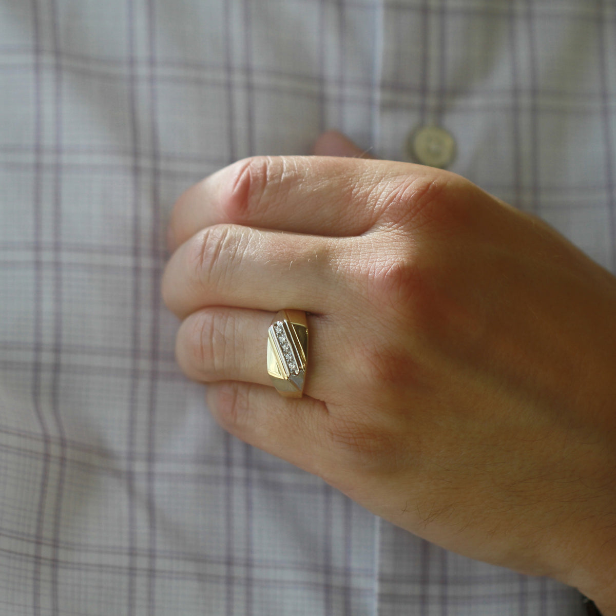 10kt TwoTone Gold 0.20cttw Chanel Set Diamond Men's Ring Independent