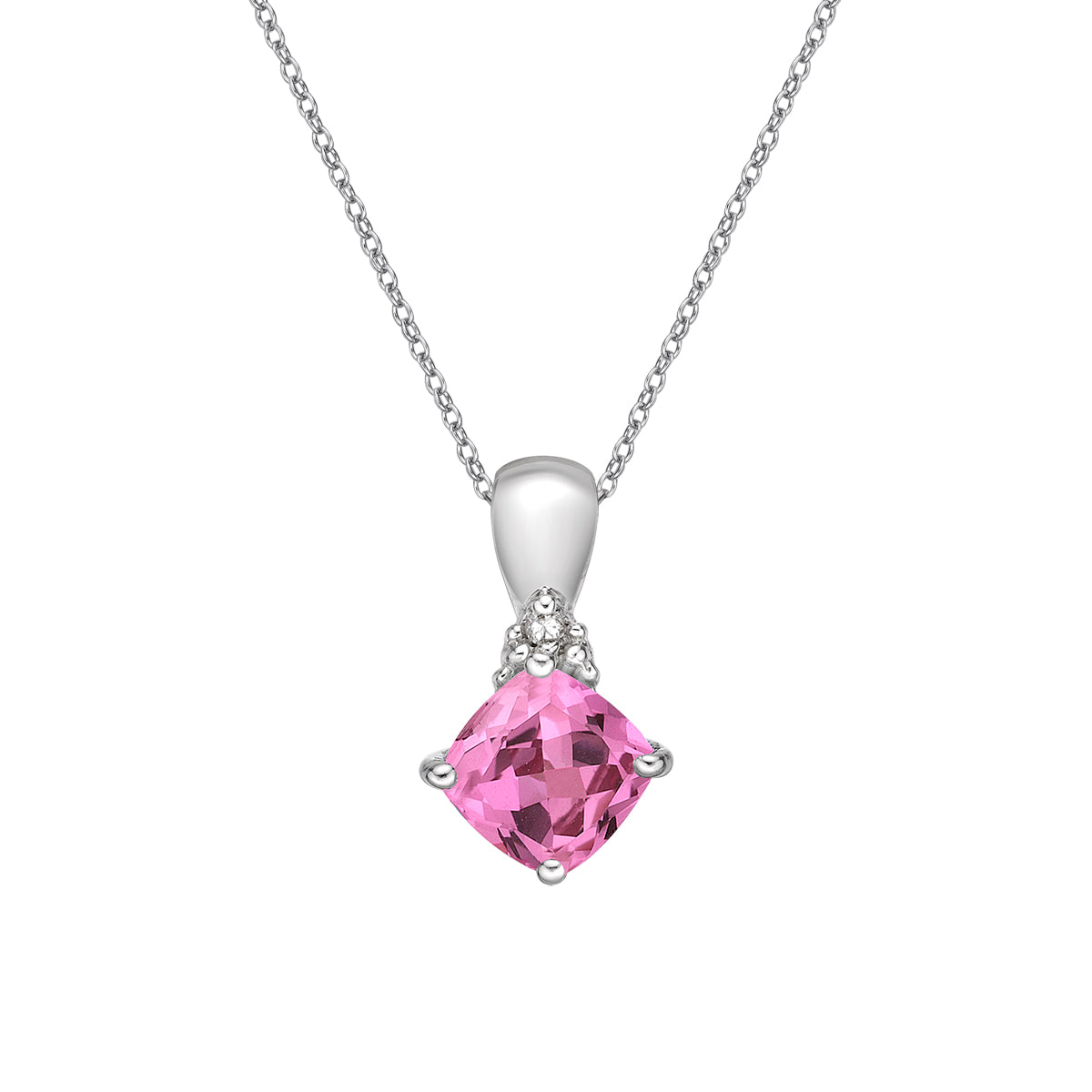 10K Solid White Gold Created Pink Sapphire Circle Of Life Pendant - 18