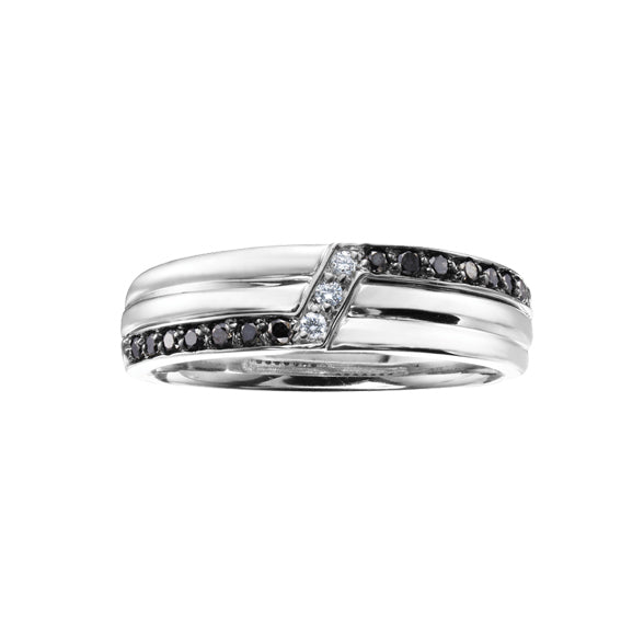 10kt White Gold 0.20cttw Diamond and Black Diamond Men's Ring