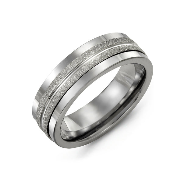 Tungsten and White Gold Laser Finish Wedding Ring Independent Jewellers