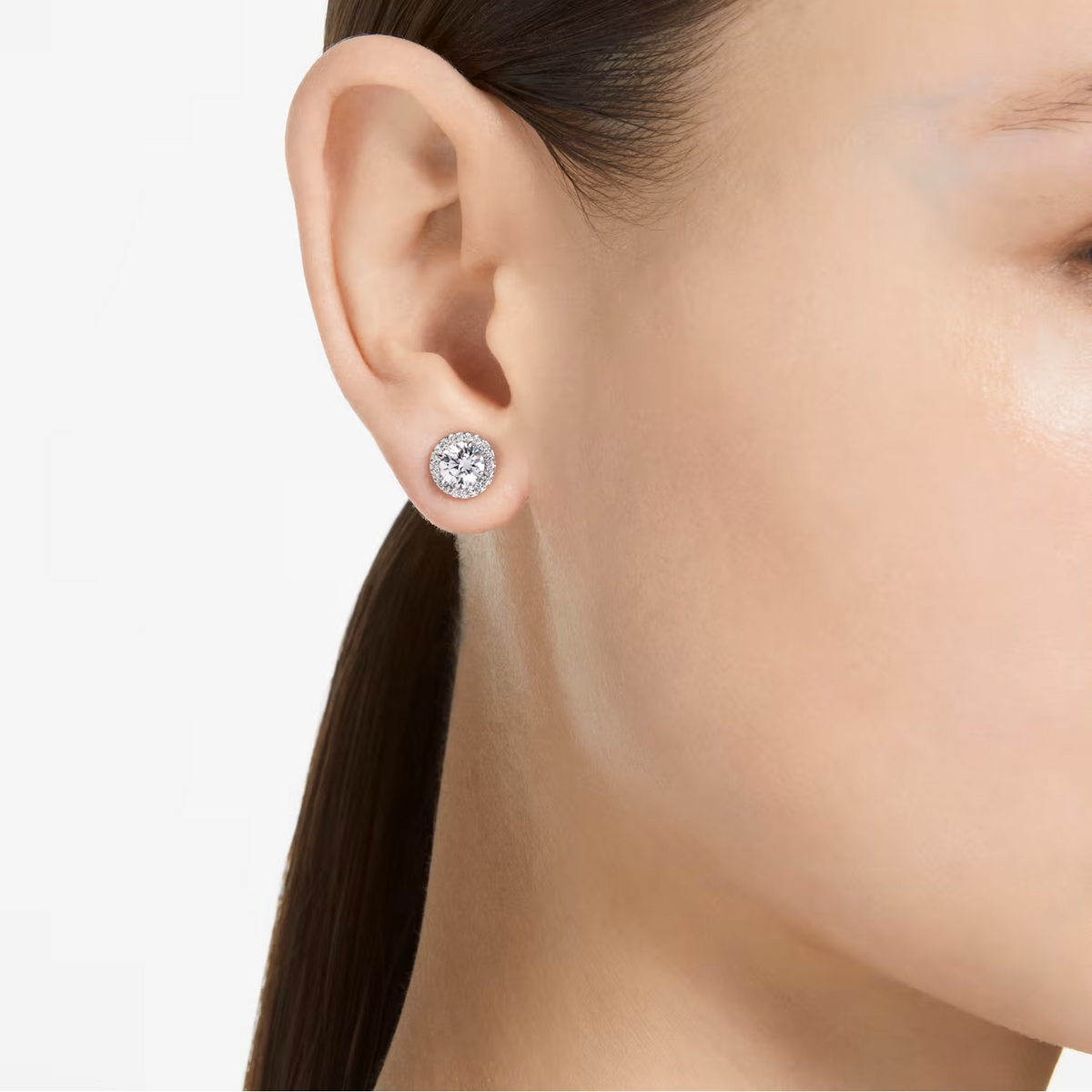 Constella Stud Earrings Round Cut, Pavé, White, Rhodium Plated 