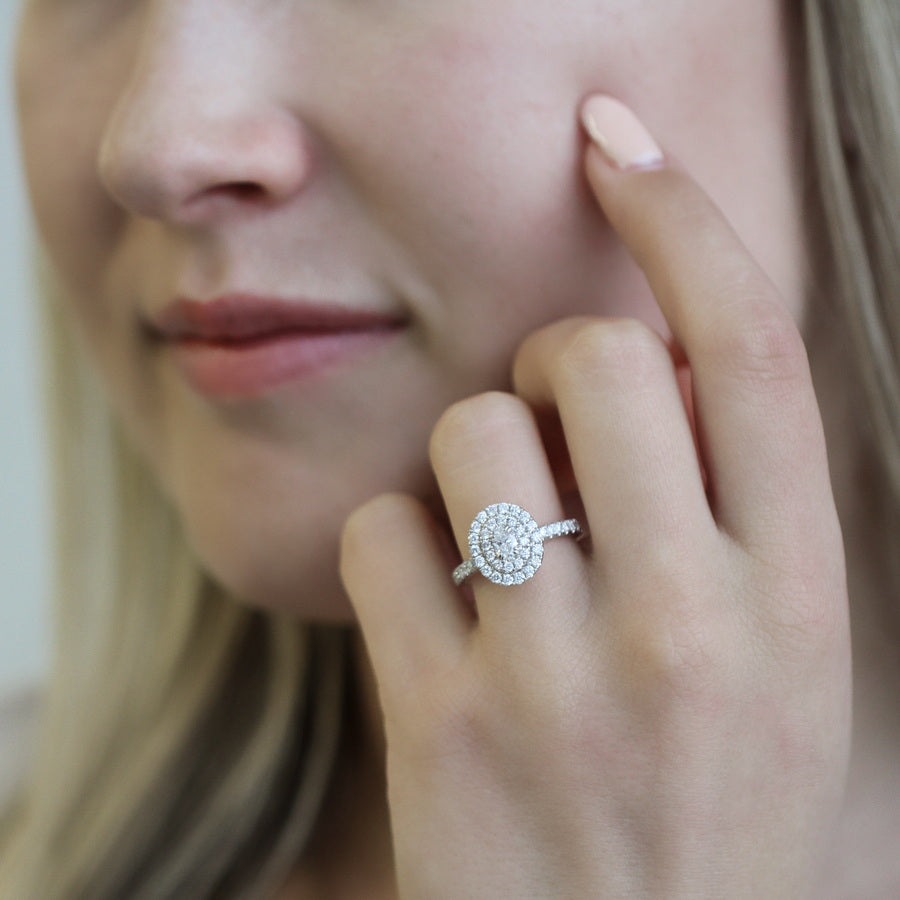 14kt White Gold 1.00cttw Oval Halo Engagement Ring – Independent Jewellers