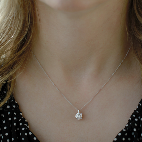 14kt White Gold 1.51ct Round 4Claw Lab-Grown Diamond Pendant