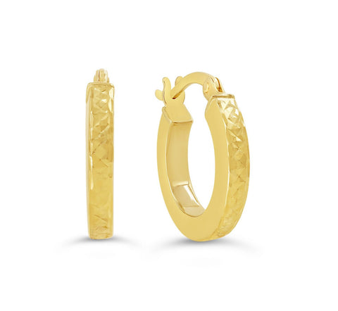 10kt Yellow Gold Diamond Cut Hoop Earrings
