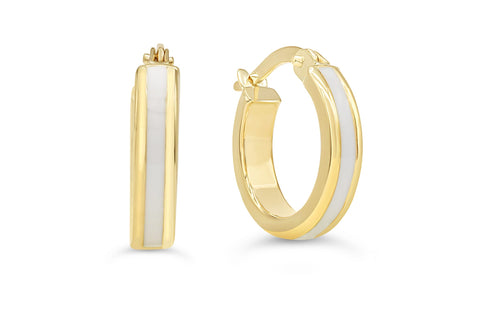 10KT Yellow Gold Polished Hoop Earrings with Enamel Center