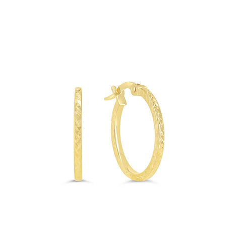 10kt Yellow Gold Small Hoops with Diamond Cut Detailing