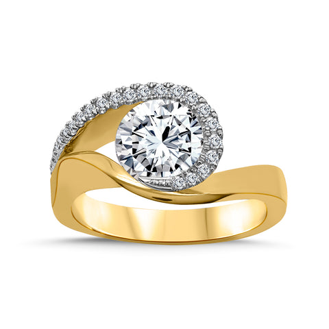 14kt Two-Tone Gold 1.74cttw Round Wave Bypass Lab-Grown Diamond Ring
