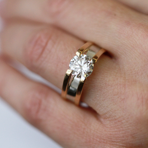 14kt Two-Tone Gold Bridge Design 2.15ct Round Lab-Grown Diamond Ring