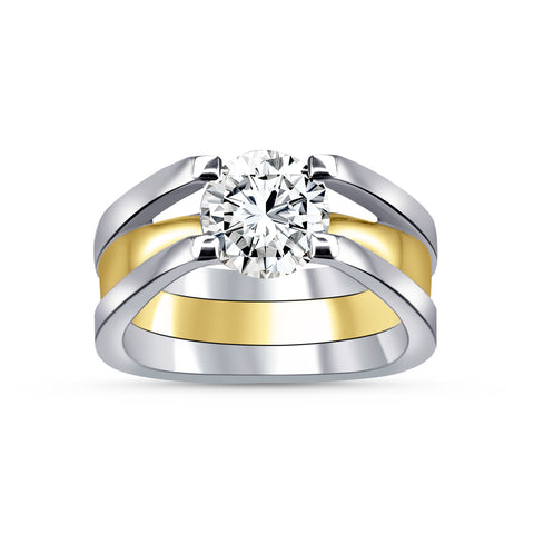 14kt Two-Tone Gold Bridge Design 2.15ct Round Lab-Grown Diamond Ring