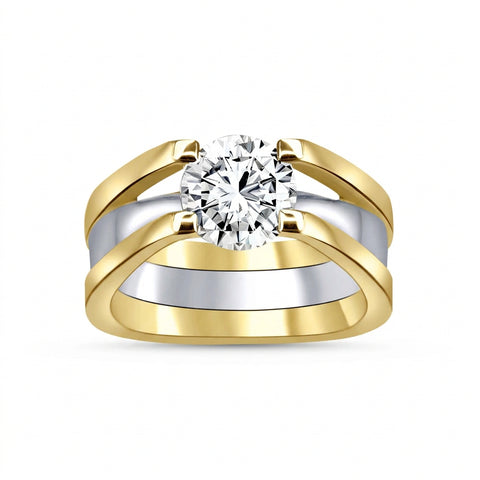 14kt Two-Tone Gold Bridge Design 2.15ct Round Lab-Grown Diamond Ring