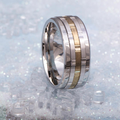 Men's Multi‑Faceted 10kt White Gold and Cobalt Wedding Band