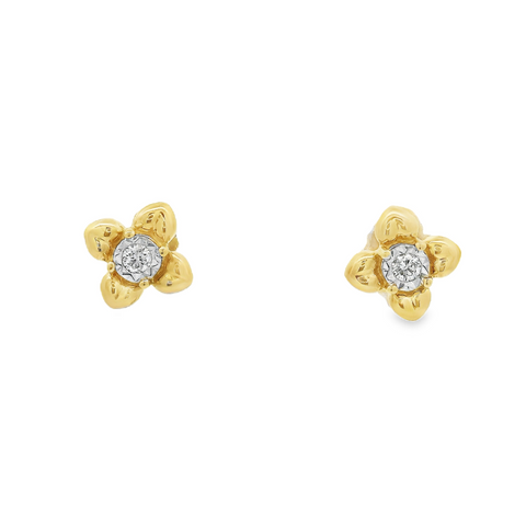 10kt Yellow Gold Diamond Flower Stud Earrings