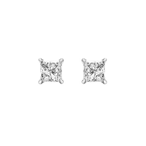 14kt White Gold 1.00cttw Princess Cut Natural Diamond Studs