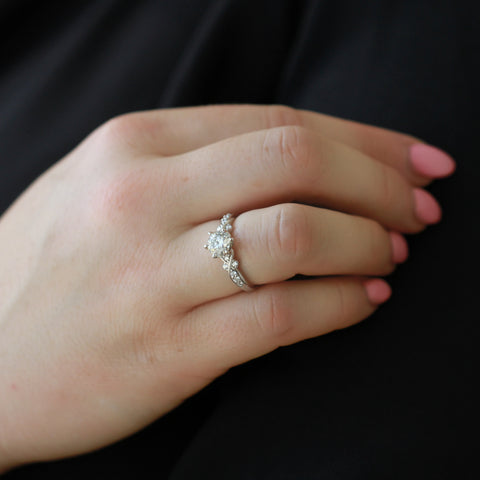 14kt White Gold 0.88cttw Canadian Diamond Side Stone Engagement Ring