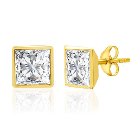 10kt Yellow Gold 0.50cttw Princess-Cut Lab-Grown Diamond Bezel Stud Earrings