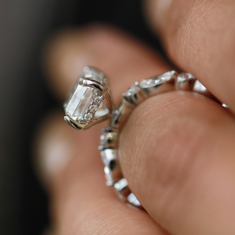 14kt White Gold 4.00cttw Lab-Grown Radiant Diamond Marquise Side Stone Engagement Ring