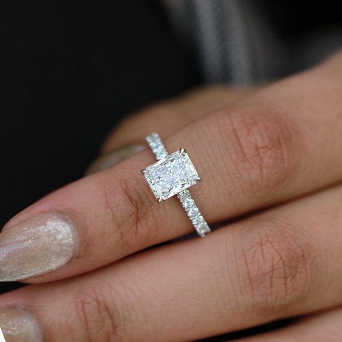 14kt White Gold 2.45cttw Lab-Grown Radiant Diamond Hidden Halo Engagement Ring