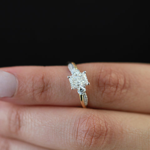 14kt Two-Tone 1.50cttw Radiant Lab Created Diamond Three Across Engagement Ring