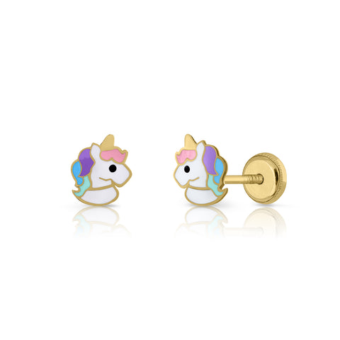 10kt Yellow Gold Children's Unicorn Stud Earrings