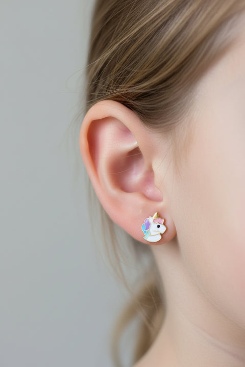 10kt Yellow Gold Children's Unicorn Stud Earrings