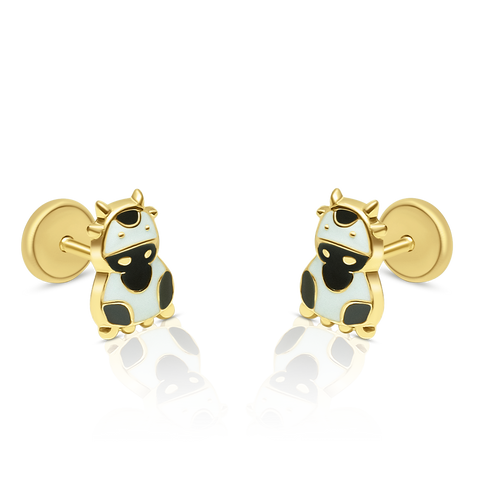 10kt Yellow Gold Children's Cow Stud Earrings