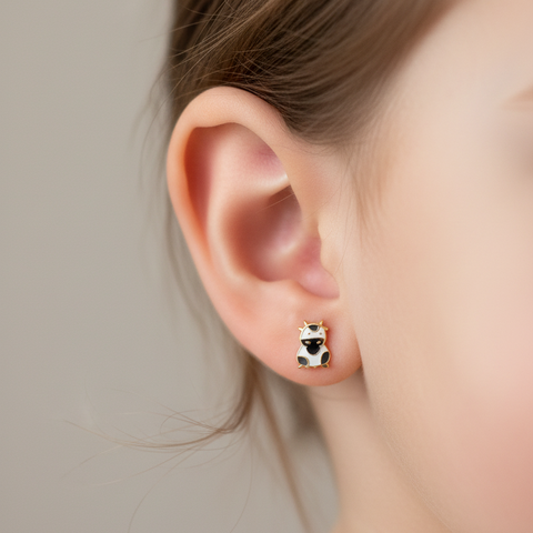 10kt Yellow Gold Children's Cow Stud Earrings