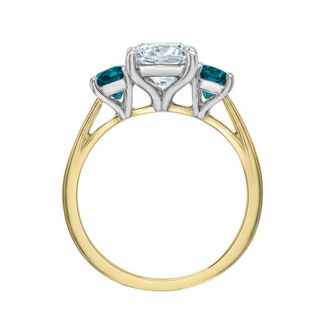 14kt Yellow and White Gold Canadian Diamond and Topaz Three Stone Ring