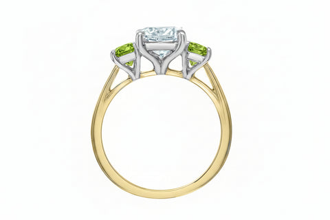 14kt Yellow and White Gold Canadian Diamond and Peridot Three Stone Ring