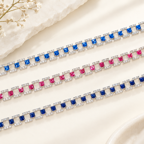 Sterling Silver 0.30cttw Lab-Grown Diamond and Sapphire Bracelet in 7-inch