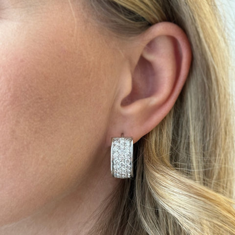 10kt White Gold 4.00cttw Natural Diamond 3 Row Hoop Earrings