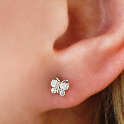 10kt White Gold 0.34cttw Lab-Grown Diamond Butterfly Earrings