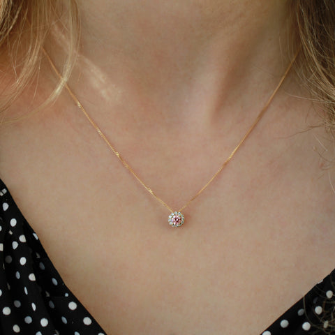 10kt Yellow Gold 0.33cttw Lab-Created Pink Diamond Round Halo Pendant