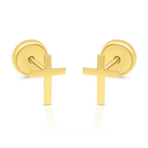10kt Yellow Gold Children's Cross Stud Earrings