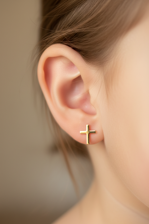 10kt Yellow Gold Children's Cross Stud Earrings