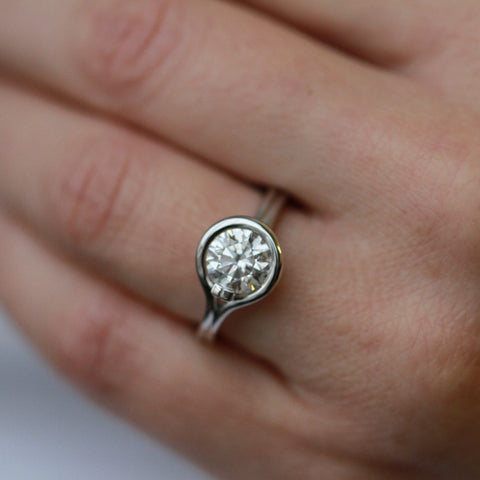 14kt White Gold 1.50ct Love Knot Bezel Set Lab-Grown Diamond Ring