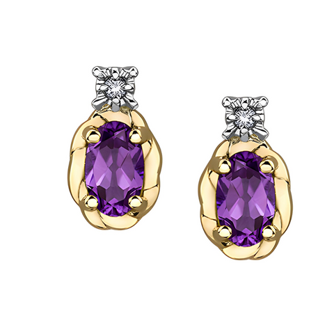 10kt Yellow Gold Amethyst and Diamond Earrings