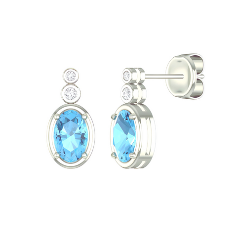 10kt White Gold Aquamarine And Diamond Earrings