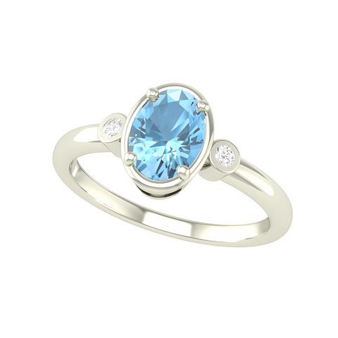 10kt White Gold Aquamarine And Diamond Ring