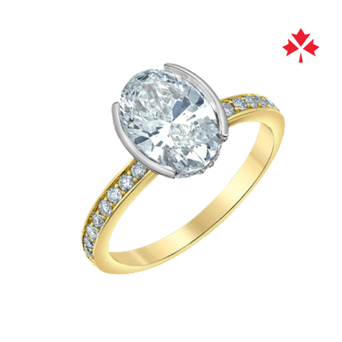 14kt Two-Tone 2.32cttw Canadian Diamond Oval Half Bezel Hidden Halo Engagement Ring