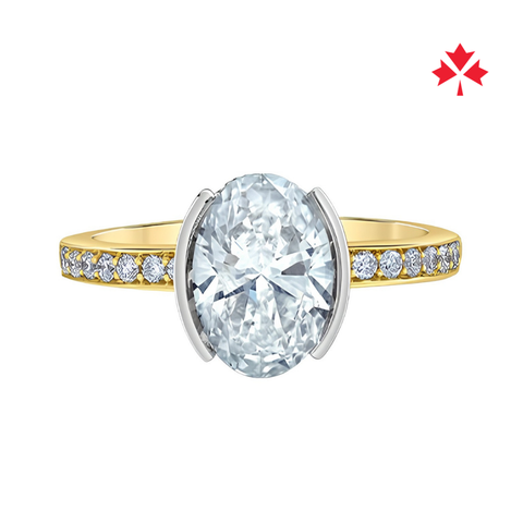 14kt Two-Tone 2.32cttw Canadian Diamond Oval Half Bezel Hidden Halo Engagement Ring