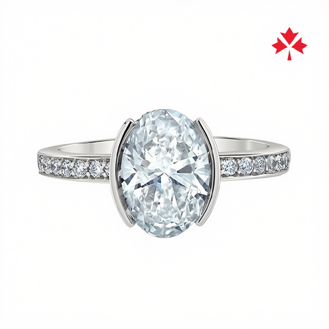 14kt White Gold 2.31cttw Canadian Diamond Oval Half Bezel Hidden Halo Engagement Ring