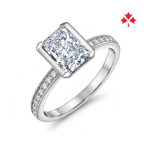 Platinum 2.35cttw Radiant Cut Canadian Diamond Half Bezel Hidden Halo Engagement Ring