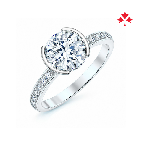 Platinum 1.80cttw Canadian Diamond Round Half Bezel Hidden Halo Engagement Ring
