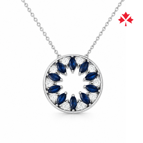 10kt White Gold Marquise Blue Sapphire and CANADIAN Diamonds Pendant