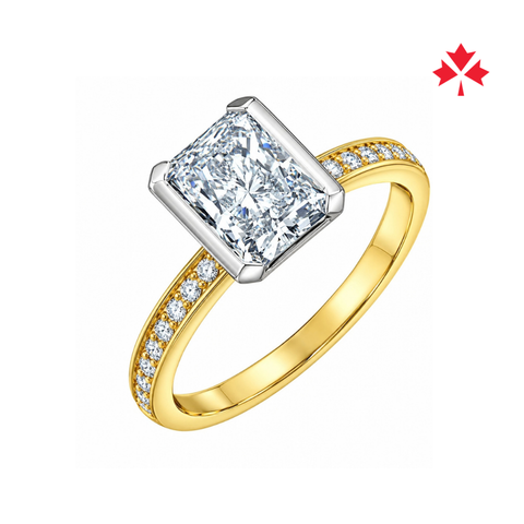 14kt Yellow Gold 2.34cttw Radiant Cut Canadian Diamond Half Bezel Hidden Halo Engagement Ring