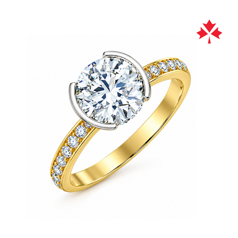 14kt Yellow Gold 1.81cttw Canadian Diamond Round Half Bezel Hidden Halo Engagement Ring