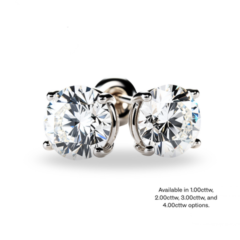 10kt White Gold Round Lab-Grown Diamond Four Claw Stud Earrings