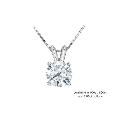 10kt White Gold Round Lab-Grown Diamond Solitaire Pendant