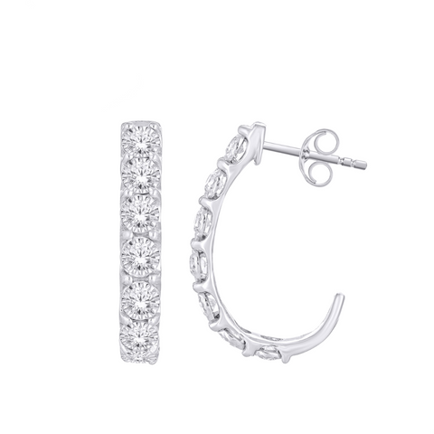 10kt White Gold 0.50cttw Natural Diamond 3/4 Hoop Earrings