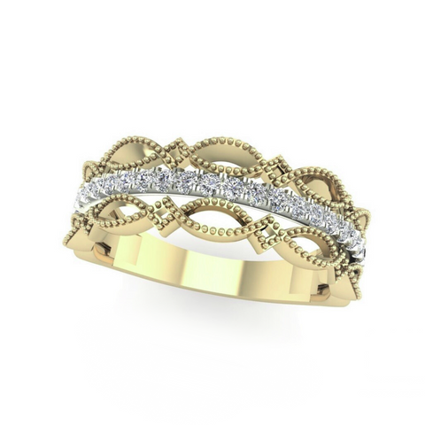 10kt Two-Tone Gold 0.20cttw Diamond Filigree Fashion Ring